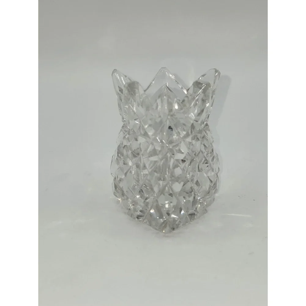 Vintage Cut Glass Toothpick Holder Sawtooth Rim Star Pattern
